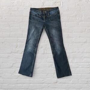 y2k grunge dark wash low rise bella swan bootcut jeans